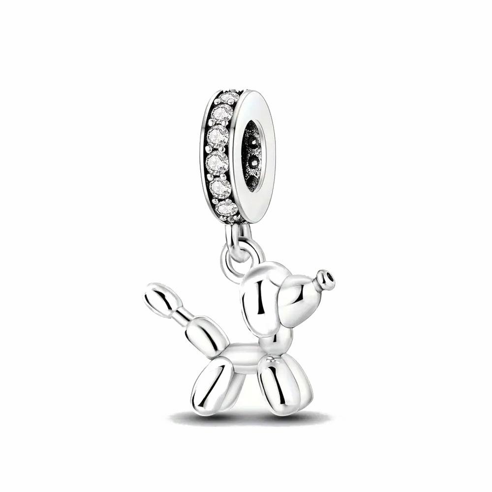 Shiny Zircon Puppy Wolf Charms Dog Claw Bones Clip Beads Safety Chain Pendant Fit Bracelet Women DIY 925 Silver Jewelry