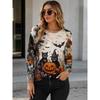 Women Halloween Witch Graphic Long Sleeve T-Shirt Crew Neck Tops New Vintage Full Moon Pumpkin Lantern Party Gift Clothing Tops
