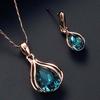Women Cubic Zirconia Water Drop Pendant Necklace Ear Stud Earrings Jewelry Set