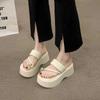 Thick-soled Heightened Rhinestone Toe Slippers for Women's Summer Wear 2025 New High-value Muffin-bottom Beach Sandals