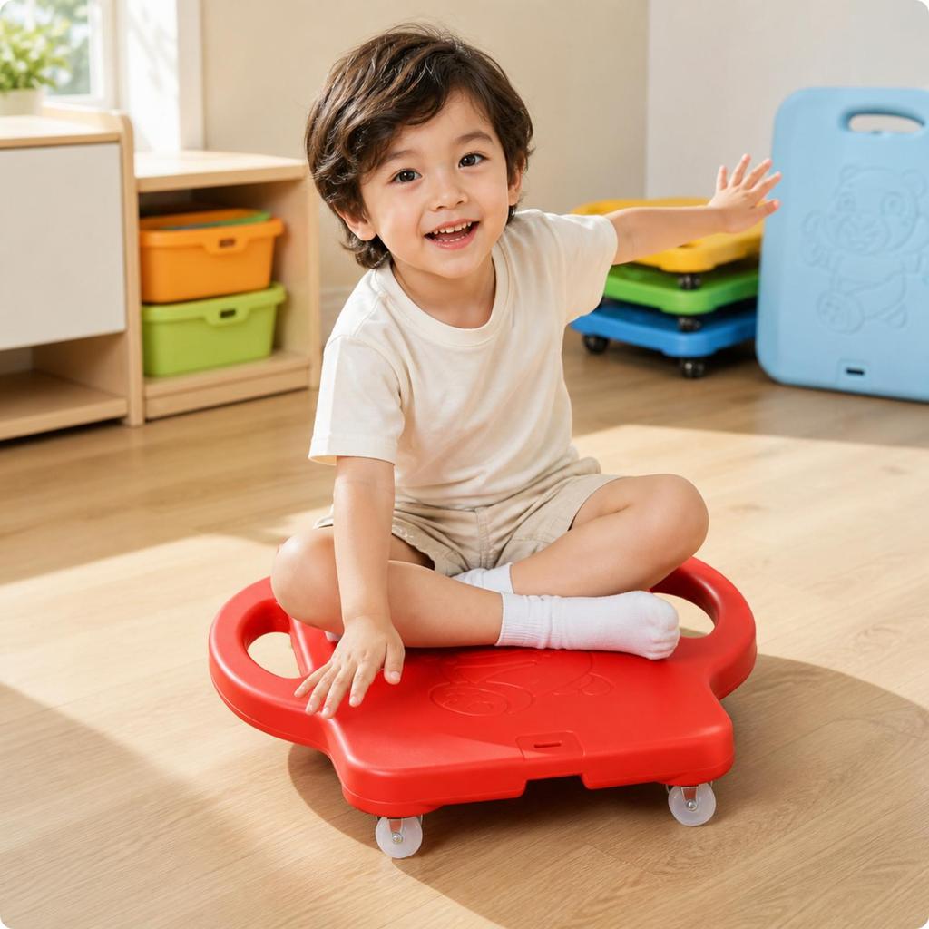 Low-Slung Children's Balance Scooter Sturdy Ride-Along Board with Caster