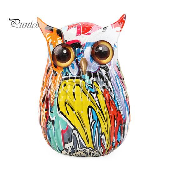 Граффити Сова Фигурка Сова из смолы Украшение для рабочего стола Многоцветная статуя Совы для дома Подставка под телевизор Офисная книжная полка Украшение стола