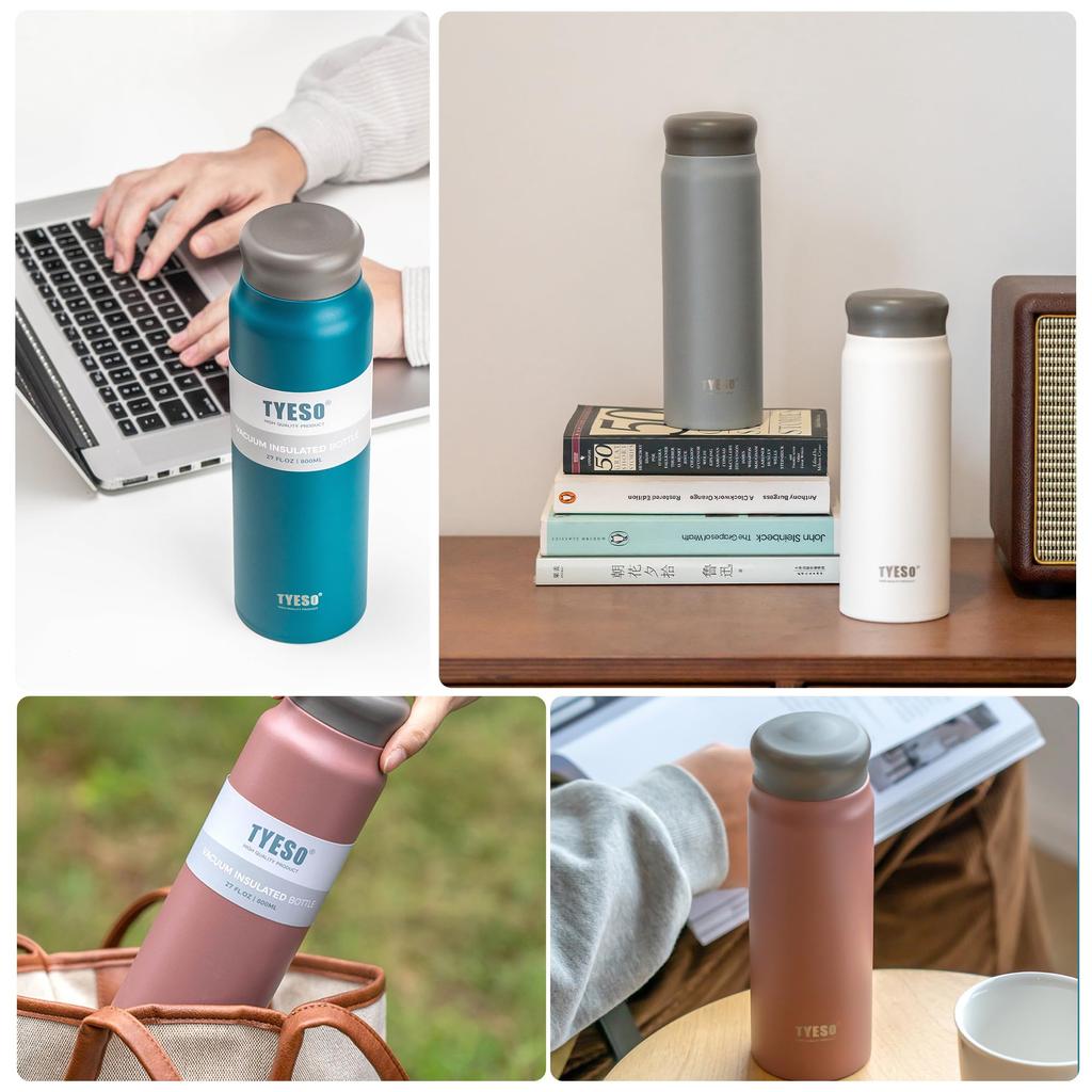 TYESO Water Vacuum Mug Stainless Double Wide Home Dark Blue Bottle, Lightweight, Slim, 800ml, Thermos, Hot/Cold, Insulated, Bottle, Steel, Walled,