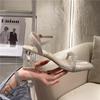 New Square Head Pearl Transparent Line with High Heel Sandals 2024 Summer Crystal Square with Temperament Women Sandals