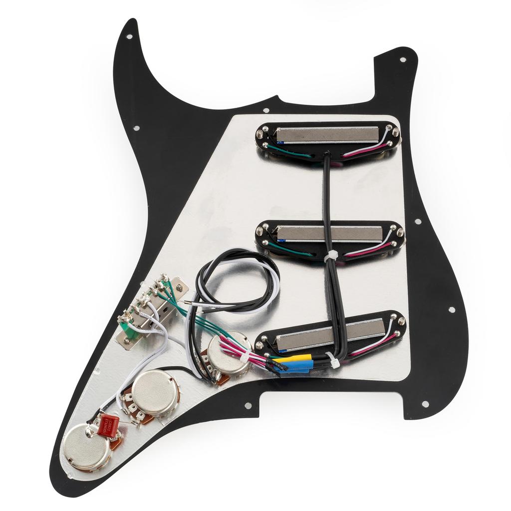 Musiclily Pro-SE ST-DPHA SSS Pre-Wired Pickguard with Alnico 5 Single-Coil Size Humbuckers for Strat Electric Guitar Black Zebra Pickups