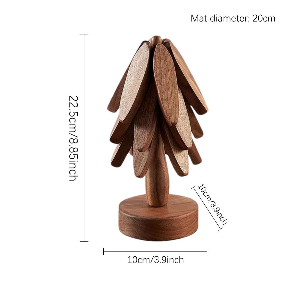 4PCS Tree Design Stand Wooden Trivets Decorative Anti Scald Heat Resistant Table Mat Coaster Wood Placemats Pot