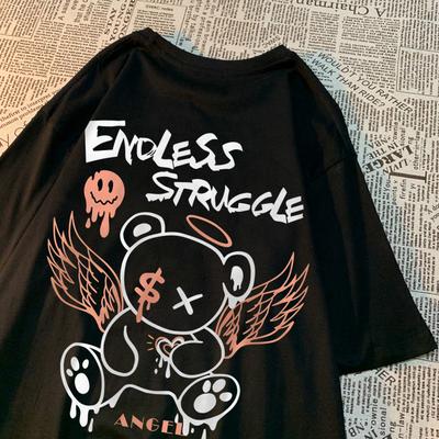 Бесконечная Борьба Ангел Медведь Мужские Женские Футболки Дышащие Свободные Топы Летняя Унисекс Футболка Одежда Круглый Вырез Свободные Футболки Пара