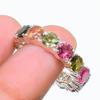 Кольцо вечности из стерлингового серебра 925 пробы с натуральным мультитурмалином, размер 7,5 США