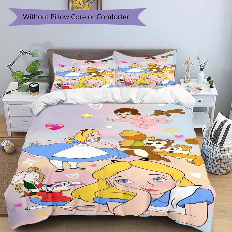 Alice Wonderland Adventure Print 3Pcs Bedding Setduvet Cover With 2 Bedropillowcase Home Birthday Gift