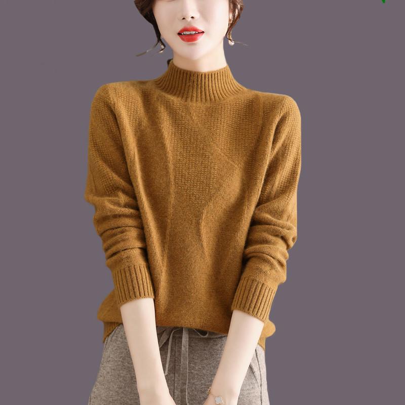Модный повседневный мягкий вязаный свитер на липкой основе, осенне-зимний ленивый стиль, однотонный свободный свитер с высоким воротом