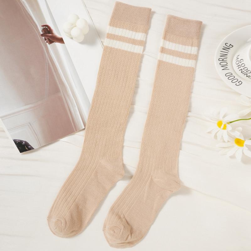 Хлопковые носки из телячьей кожи для женщин, средние носки, модные женские полосатые чулки в стиле колледжа
