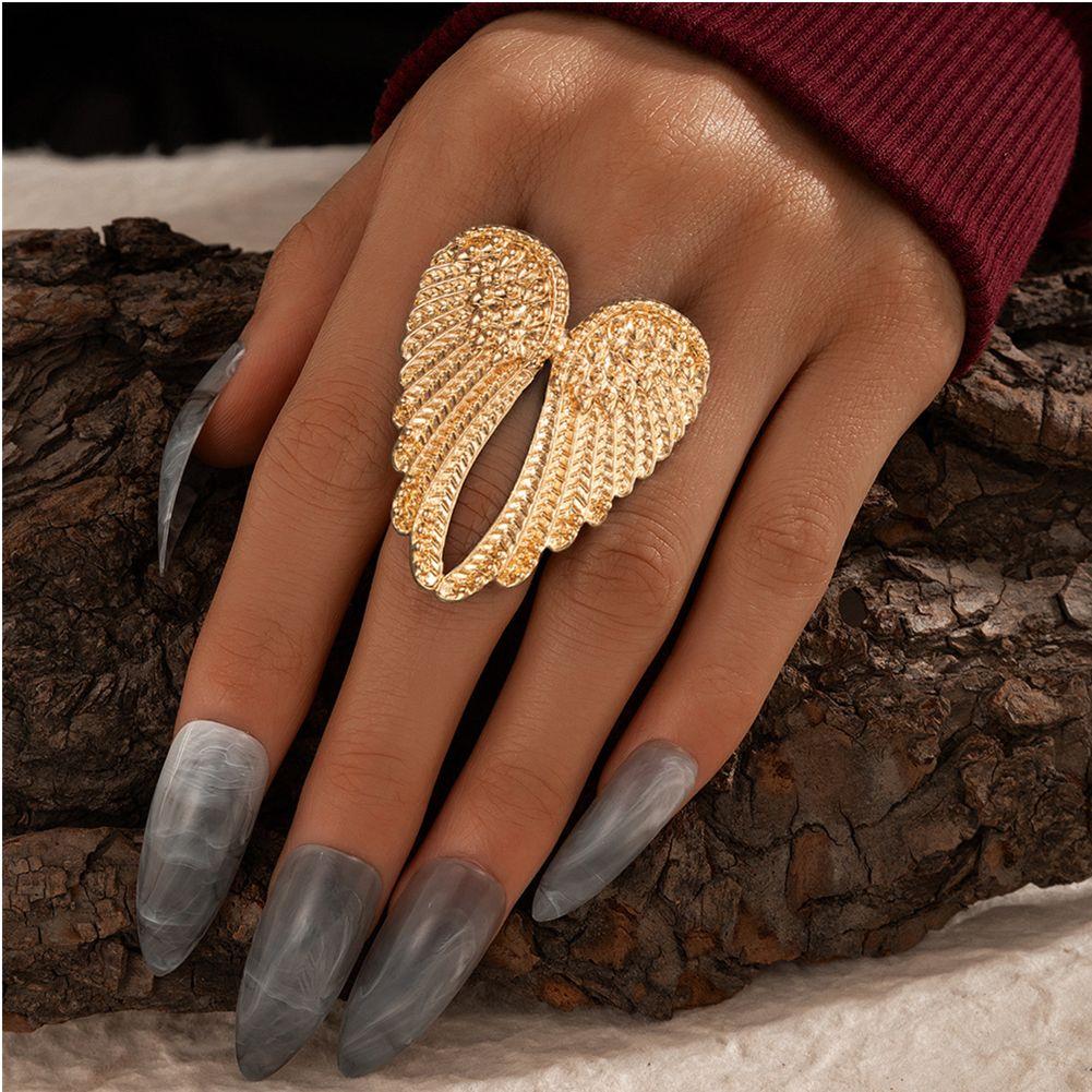 Wedding Party Gift Single Hip Hop Punk Big Heart Shape Wings Metal Rings Retro Angel Wings Ring