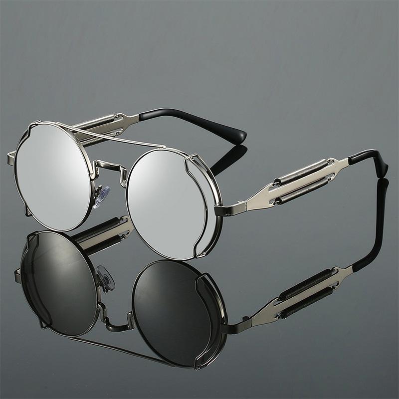 Non-polarized Steampunk Sunglasses Men Round Red Lens Punk Sun Glasses Black Metal Gothic Style New Products Women Shades