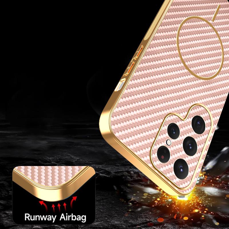 For Samsung Galaxy S25 Ultra Phone Case Carbon Fiber Textured Electroplated TPU Back Cover