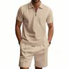 Men'S Solid Color Casual Collar Short Sleeved Shorts Two-Piece Set