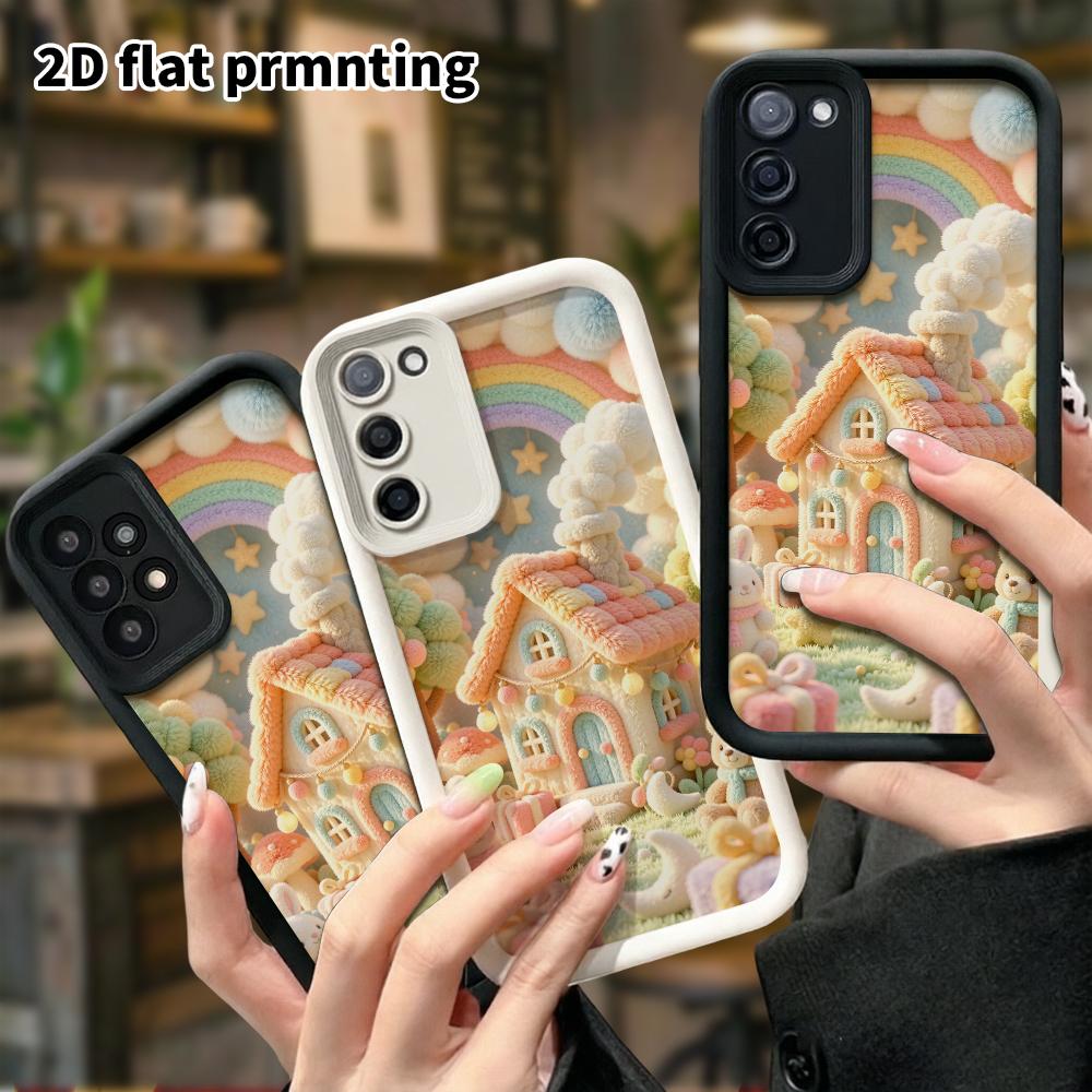 Phone Case: 2D flat design suitable for Samsung Galaxy A34 A35 M05 M06 S20 S22 S21 FE Plus 5G protective case, rainbow plush little house, perfect Chr