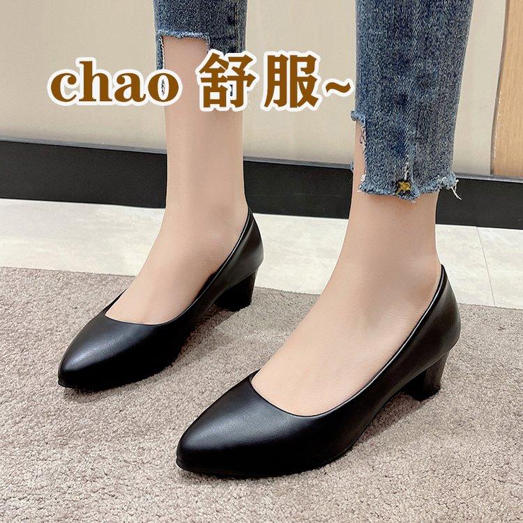 Женские кожаные туфли на среднем каблуке 2024 года, новые туфли, классические черные туфли на высоком каблуке для офиса, женская обувь, женская обувь