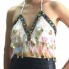 Nightclub Tassel Sequin Show Costumes Halter Bra Performance Top Belly Dance Bra