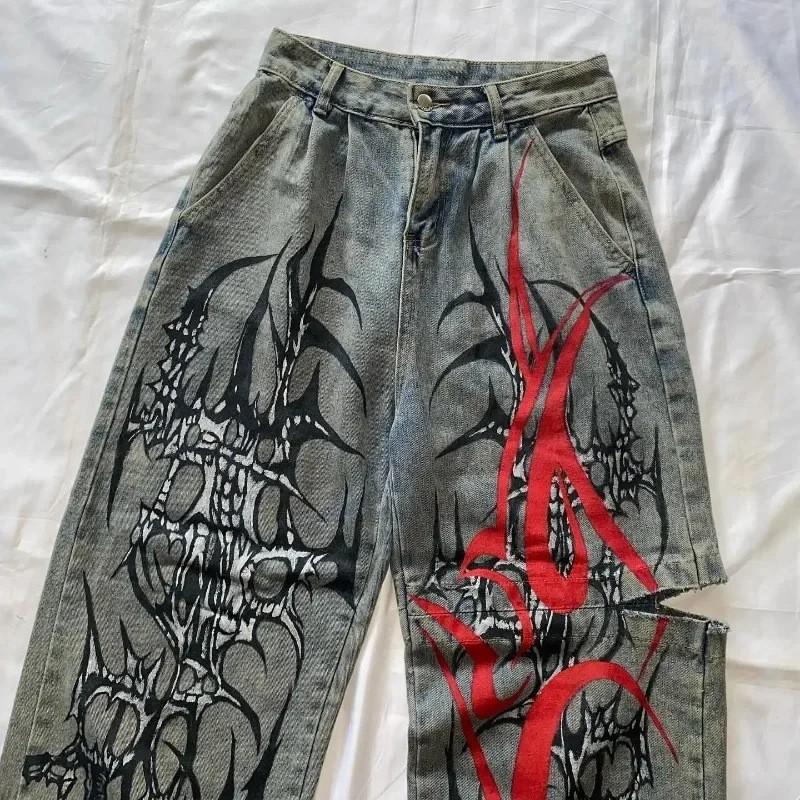 High-Waisted Wide Leg Denim Pants Women Y2K Streetwear Loose Fit Cotton Blend Jeans