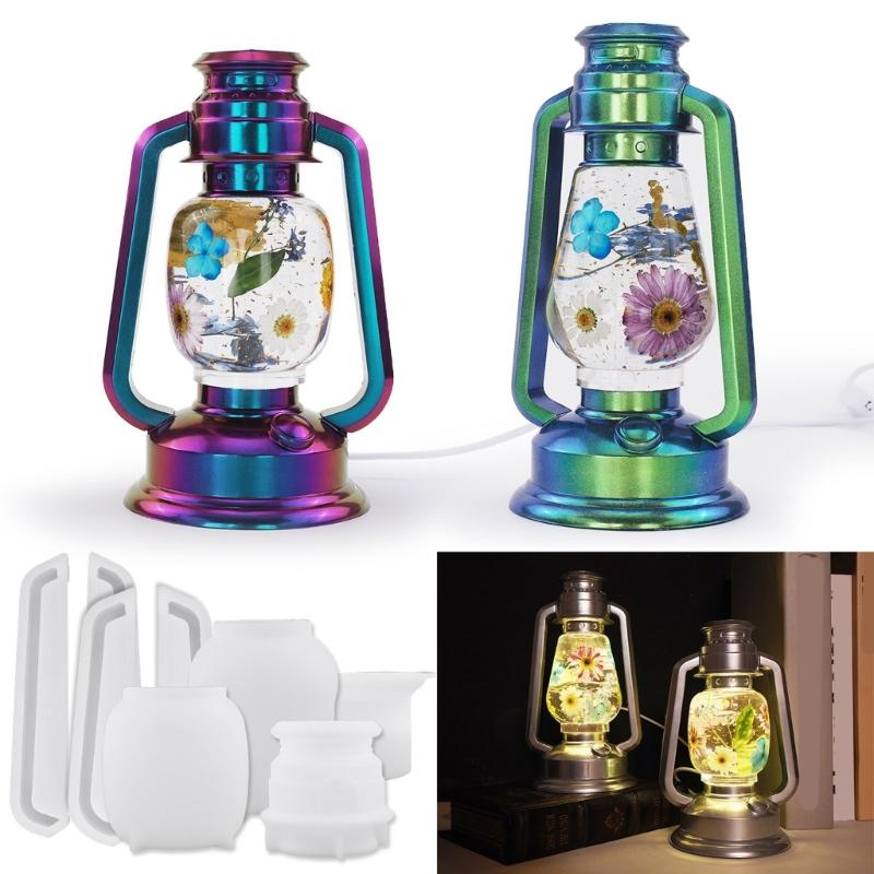 Artistic Resin Casting Mold Flexible Reusable Moulds Resin Oil Lamp Silicone Molds for Making Bedside Camping Lights