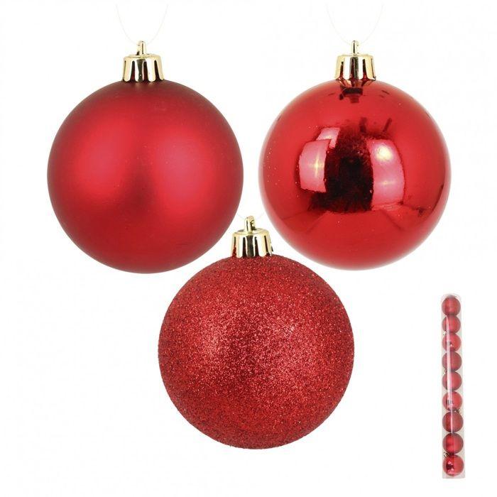 Boules de Noël - Set de 9 - Rouge - 6 cm - PVC Durable