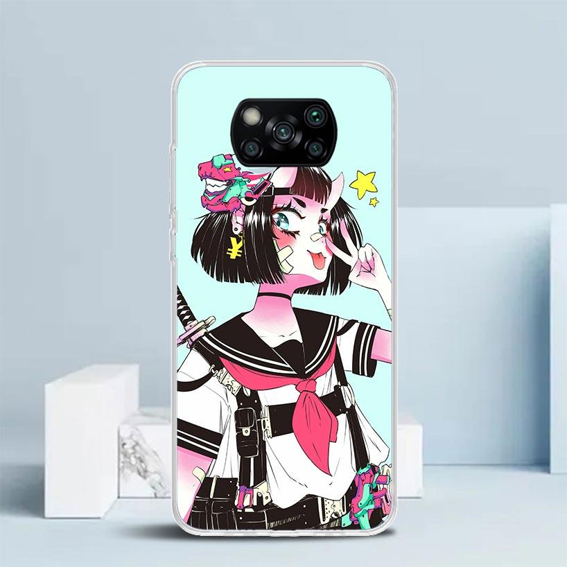 Чехол для телефона в японском стиле с аниме-девушкой для Xiaomi Poco F7 Ultra X5 X6 X7 Pro M7 Redmi 15C 15 13C 13 12C 12 10C 10 10A 9 9C 9A 9T C
