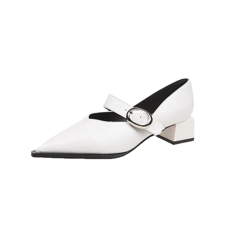 Весенние женские туфли-лодочки на каблуке, модные туфли на среднем каблуке с золотой пряжкой, женские туфли с острым носком