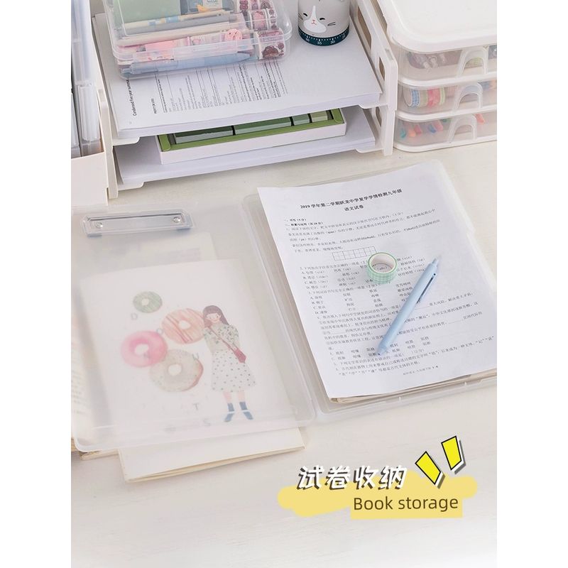 Side Open Test Paper Storage Box Two-in-One Student Only Test Paper Storage Handy Gadget Large Capacity Info Booklet with Pen Slot File Box Plywood