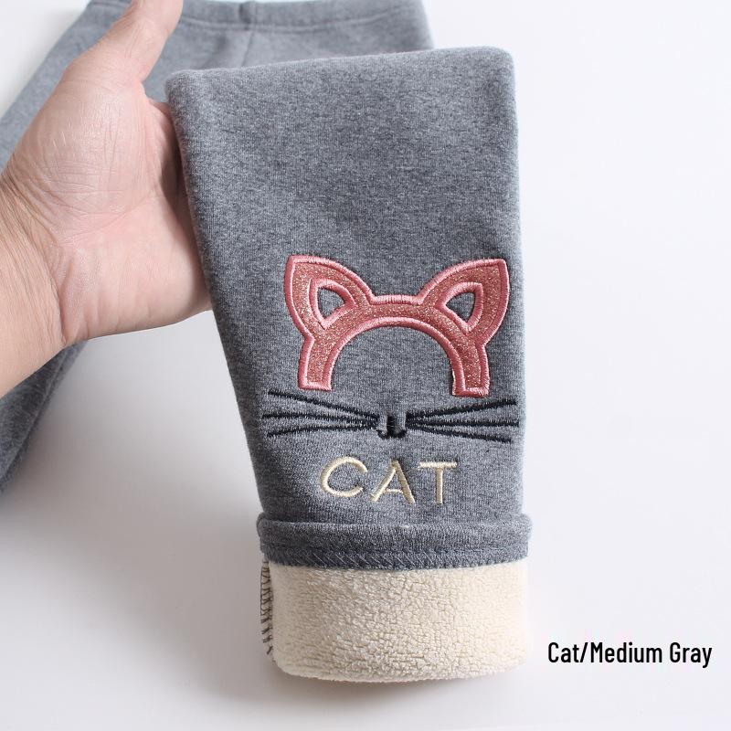 Зимние хлопковые леггинсы для девочек на флисовой подкладке с вышивкой в виде кролика