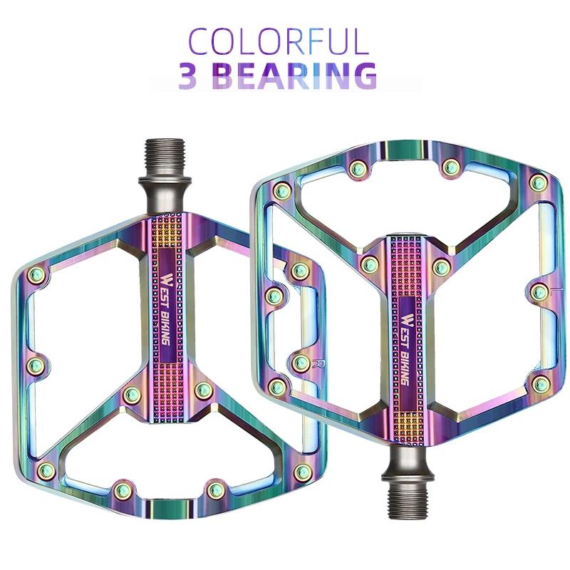 WEST BIKING Aluminum Alloy Bicycle Pedals Double DU Bearing 3 Perrin Chromium-molybdenum Steel Shafts MTB Road Bike Accessories