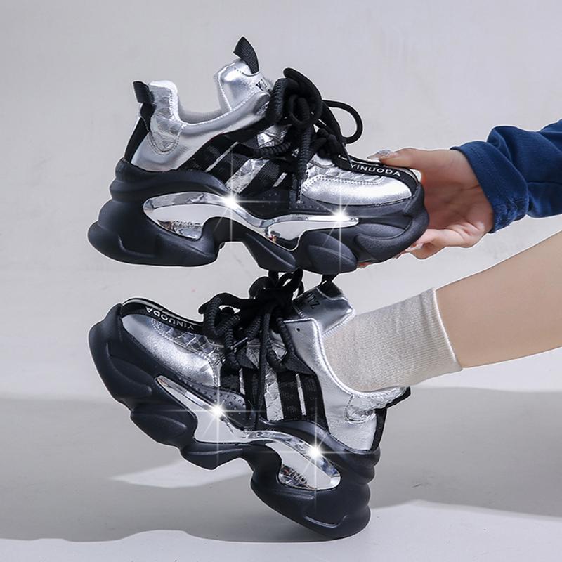 Fashion Mix Color Chunky Platform Sneakers Women Fashion Lace Up Thick Bottom Dad Shoes Woman 2024 Autumn Non-Slip Vulcanize Shoes Mujer