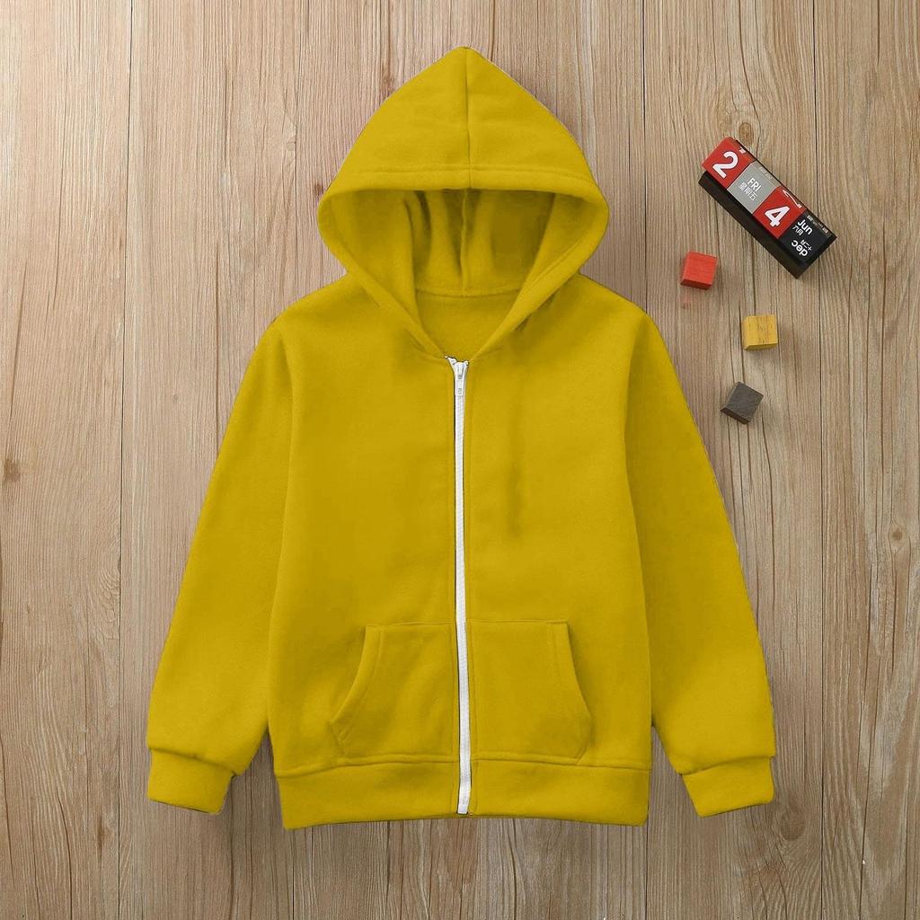 Boys Girls Children's Zip Up Hoodie Loose Solid Color Hooded Sports Shirt Sweatshirt Jacket Coats With Pocket