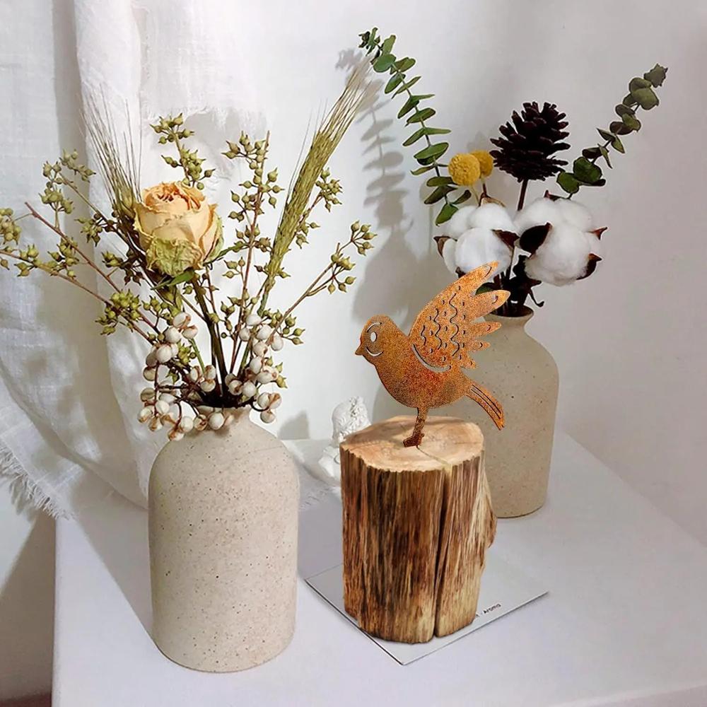 4 упаковки металлических садовых украшений в виде птиц с ржавой патиной для домашнего декора, патио, двора в деревенском стиле