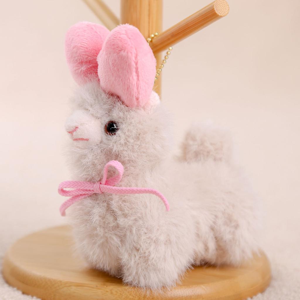 Bow Alpaca Doll Pendant Plush Toy Doll Birthday Gift Girl Doll Keychain Bag Accessories