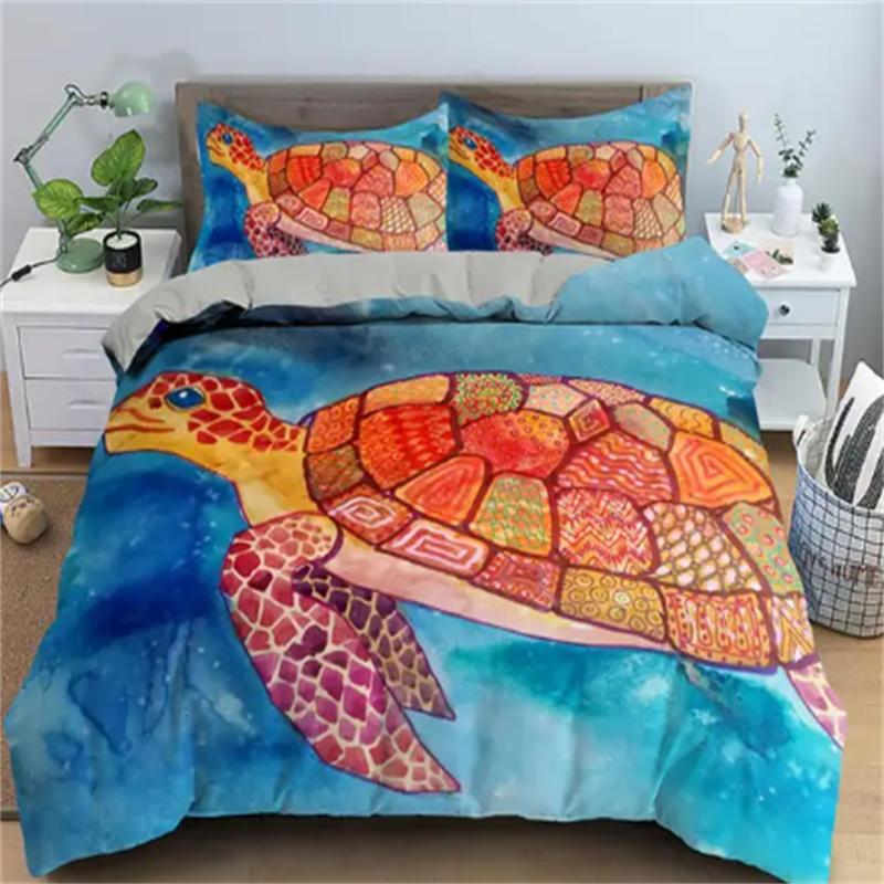Горячие Постельные Комплекты с Черепахами Аниме Морские Черепахи HD Покрывало для Подростков Девочек Модный Полуторный Односпальный Двуспальный Кинг Полный Размер Пододеяльник