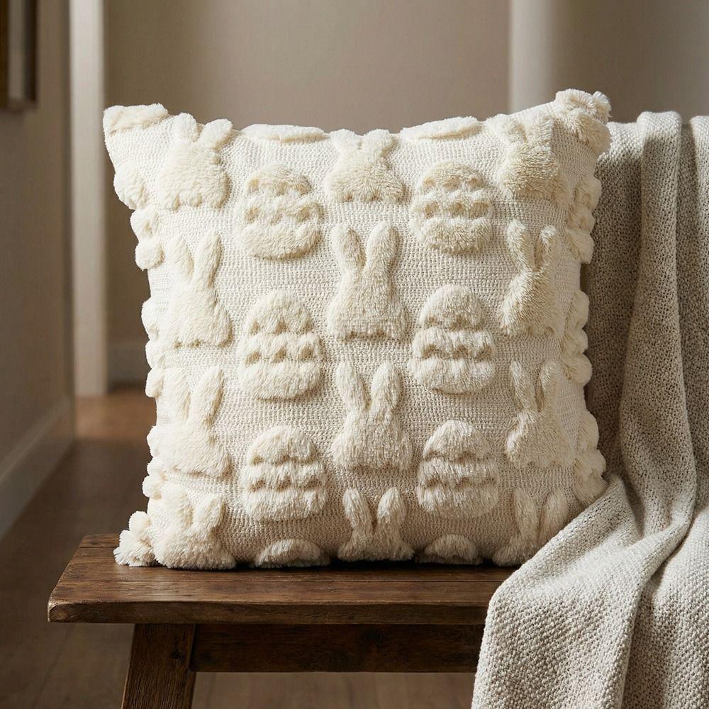 Cartoon Easter Rabbit Pillow Cover Soft Plush Detachable Throw Pillow Cover Washable Square Cushion Cover Couch Decor