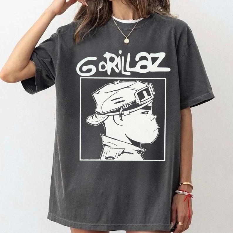 Гориллаз Мэрдок 2D Нудл Рассел Члены группы Gorillaz Принт Футболка с коротким рукавом Хлопок Винтаж Y2K Харадзюку Уличная одежда Топы