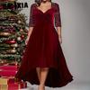 Women's Fashion Autumn Winter Solid Color Print 1/2 Sleeves V-Neck High Waist Casual Dresses