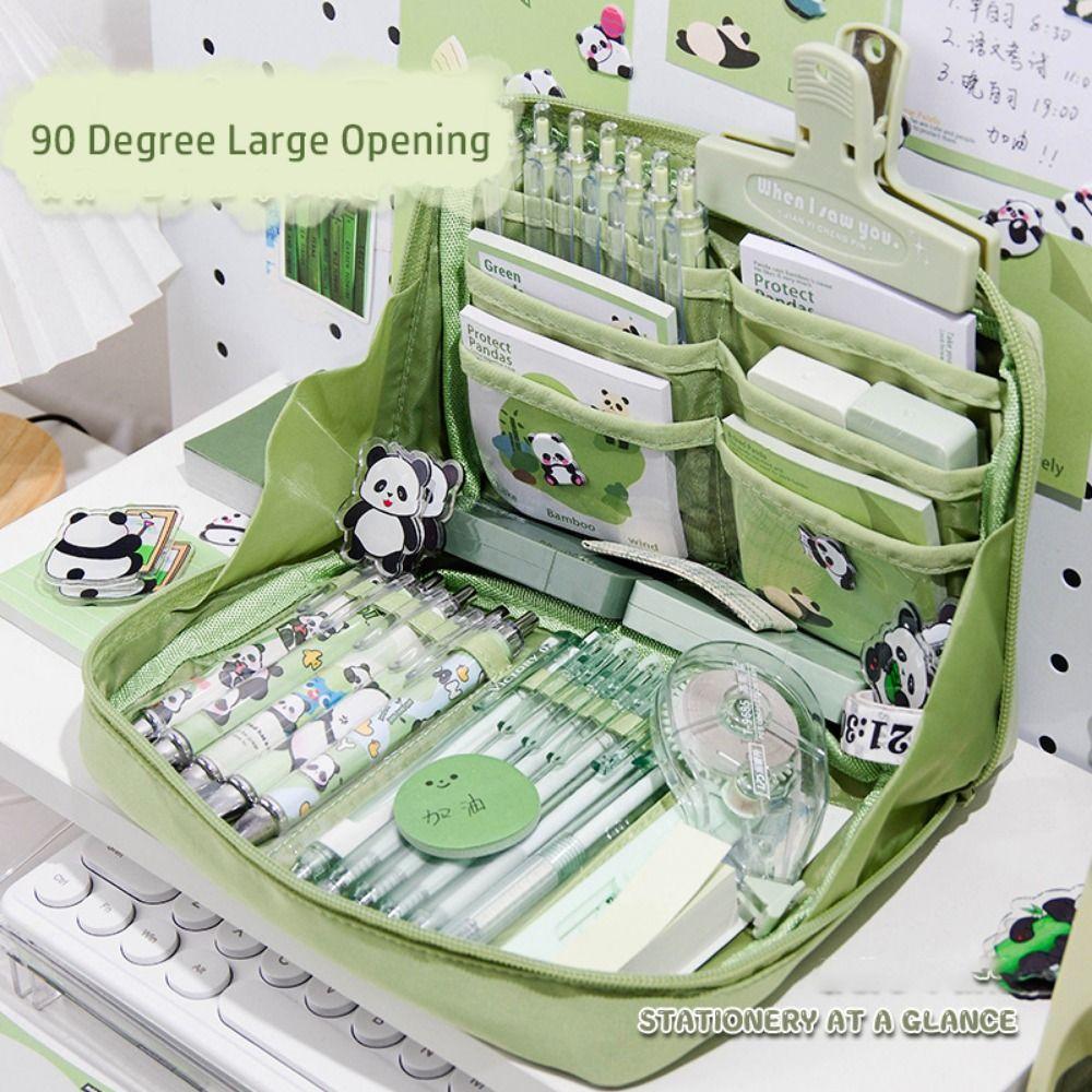 90 Degree Large Opening Pen Bag Large Capacity Stationery Organizer Pencil Box  Gift