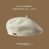 Beret Korean Style Leather Label Versatile Woolen Beret Autumn and Winter Retro Painter Hat for Girls
