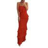 Women S Strapless Ruffled Solid Color Fitted Maxi Dress