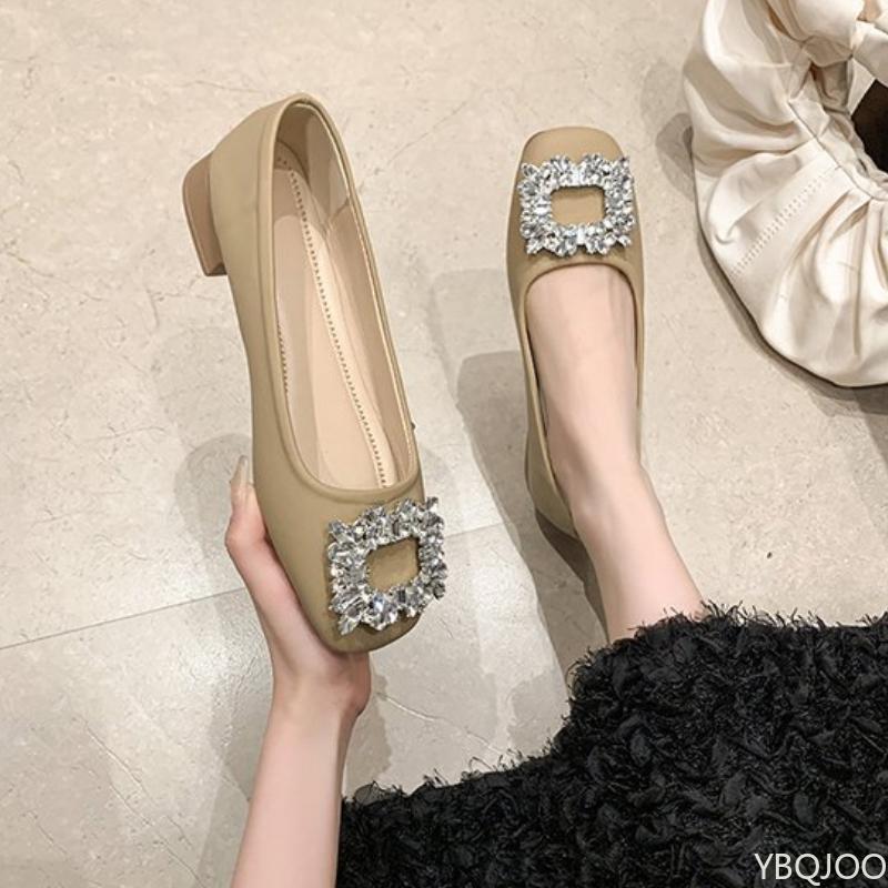 Fashion Women's New Square Toe Summer Shallow Mouth Rhinestone Decoration Design Mary Jane Daily Casual Single Shoes Zapatos De Mujer