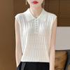 Женская весенняя новая шерстяная камвольная трикотажная жилетка с воротником-поло, однотонная, свободная, без рукавов, внутренняя одежда
