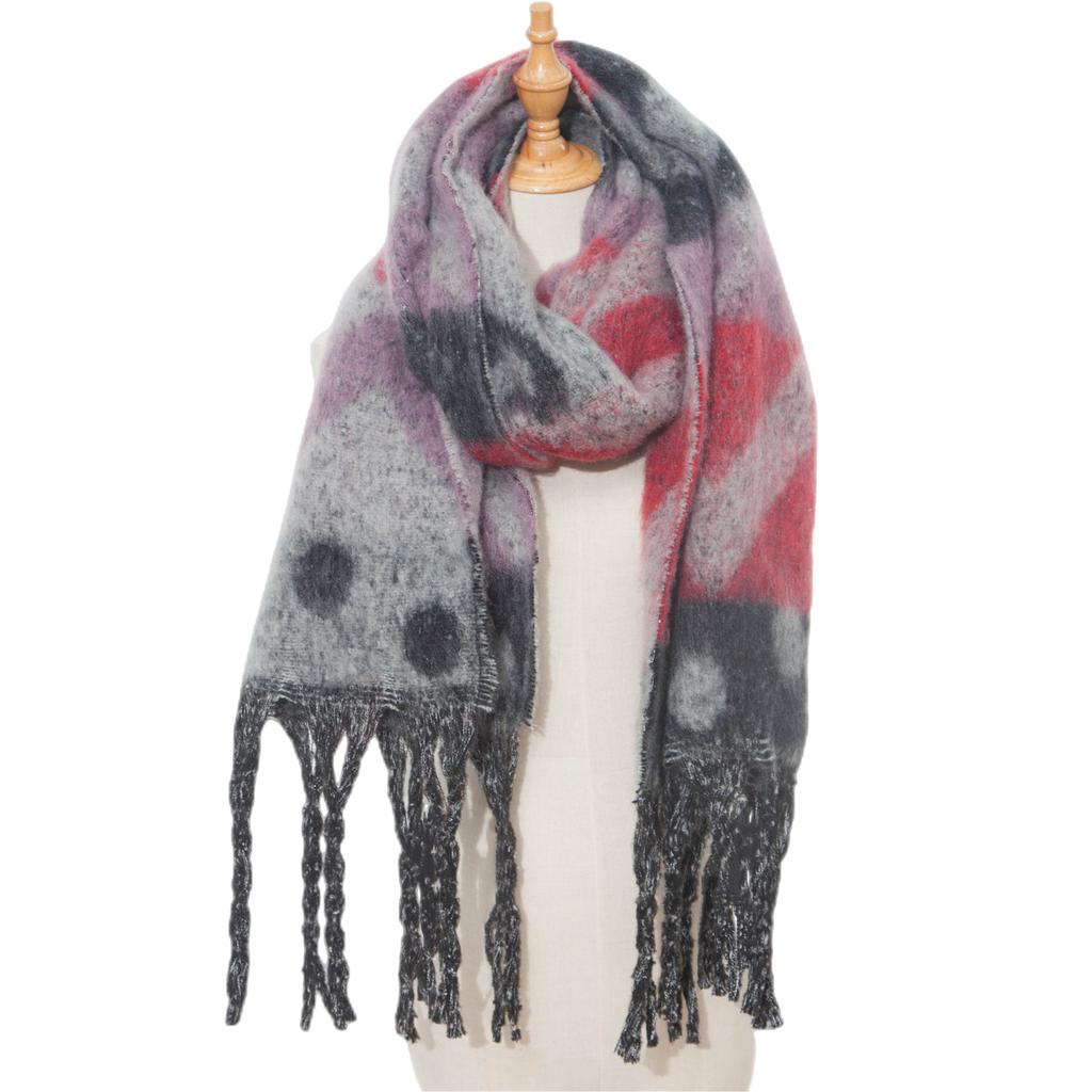 Female Warm Shawl Autumn Winter Thick Love Wave Print Scarf Tassel