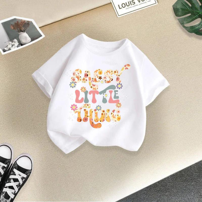 Детская футболка с принтом букв, детские топы из 100% хлопка, 2-13 лет, с круглым вырезом, с коротким рукавом