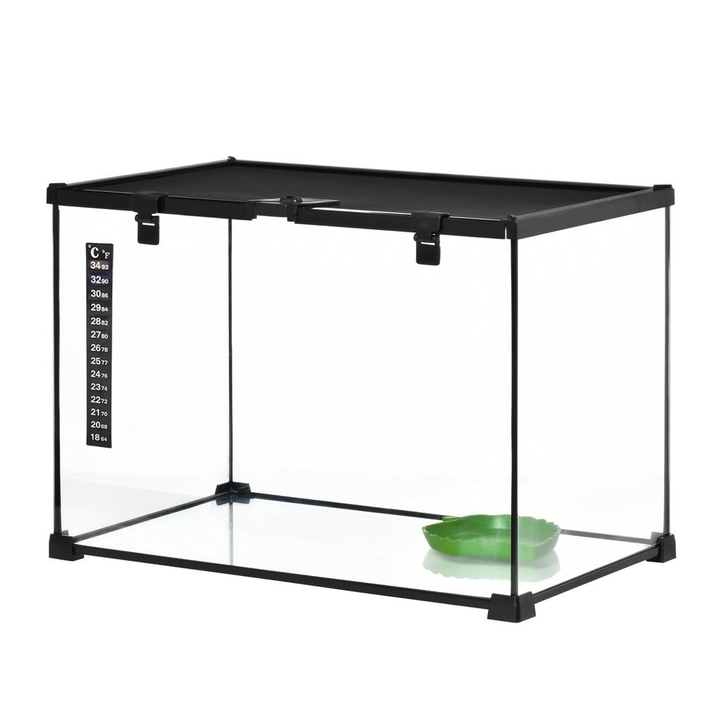 Glass Reptile Terrarium Insect Breeding Tank Vivarium Habitats with Thermometer for Lizards, Horned Frogs, Snakes, Spiders - Large 50 x 30 x 35cm