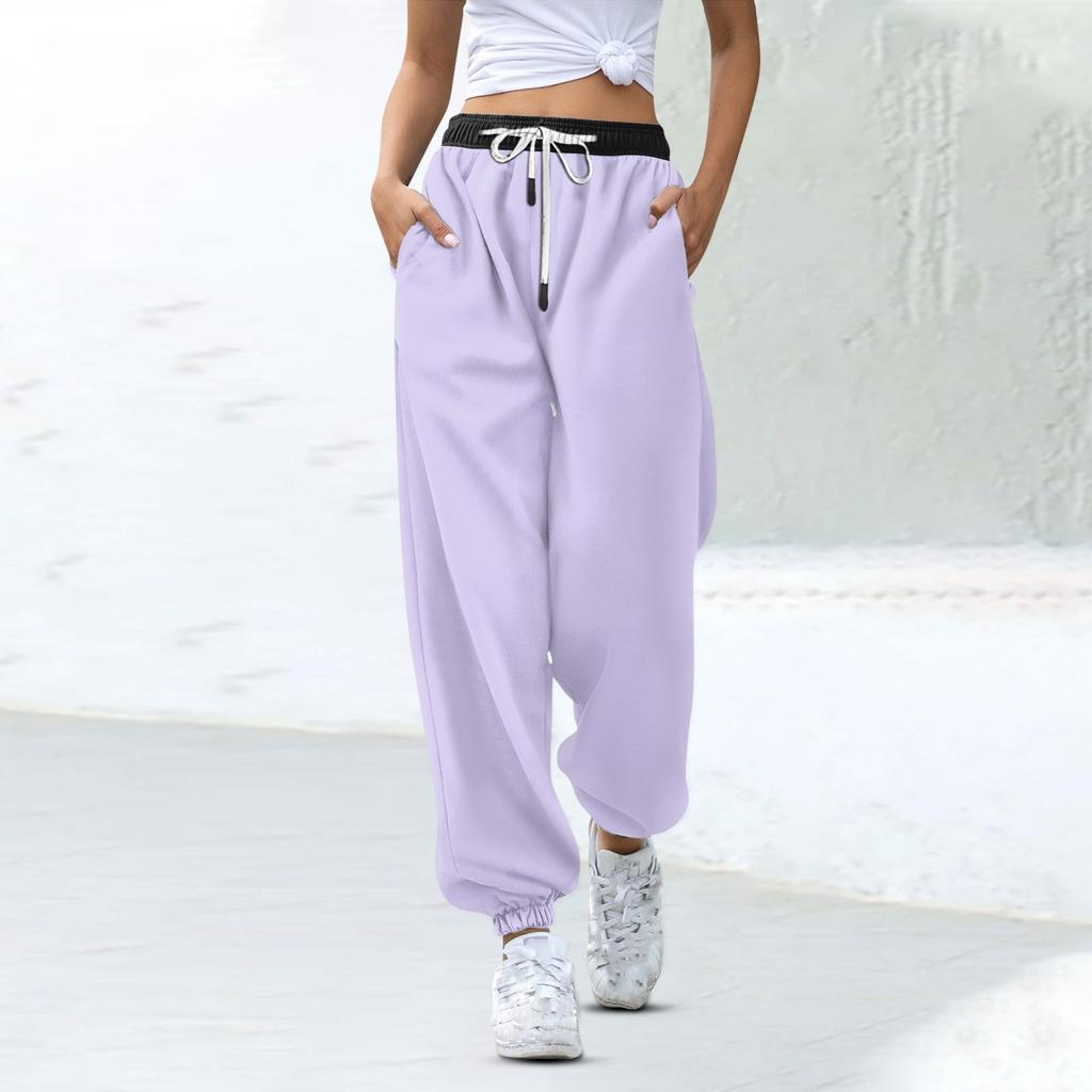 Женские модные спортивные повседневные спортивные штаны с карманами на шнурке и в тон