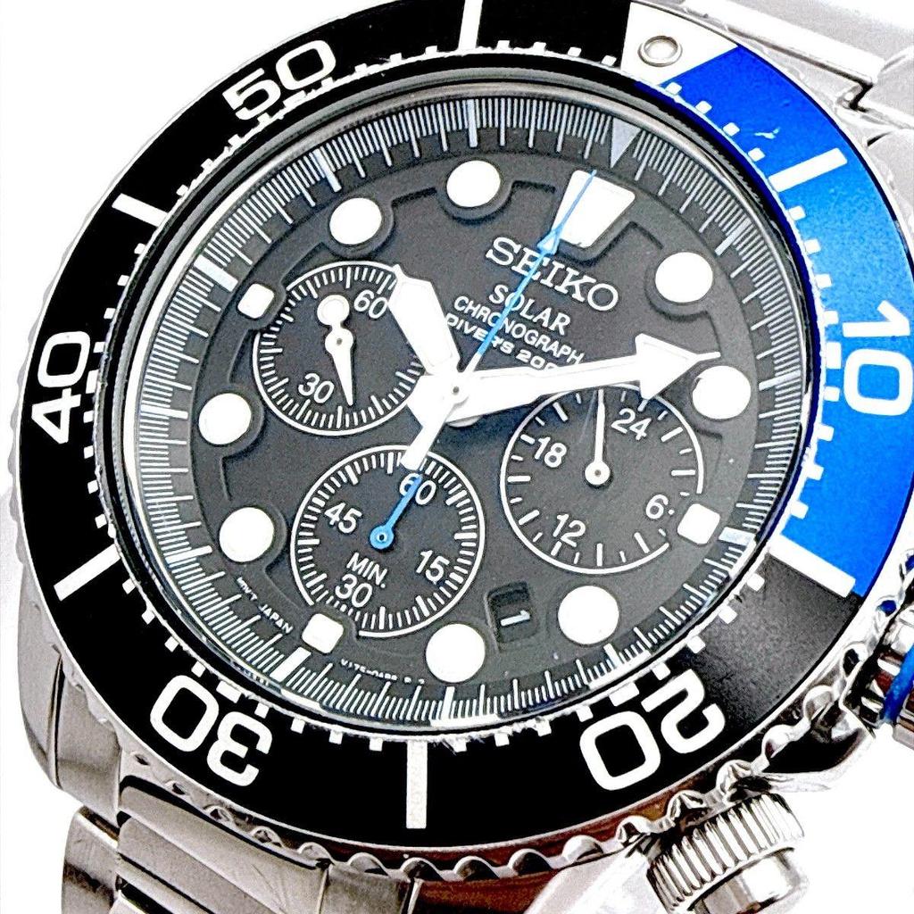 Used B189 [Working/Beautiful Condition] SEIKO V175-0AD0 Divers Chronograph Solar Powered Men's Watch
