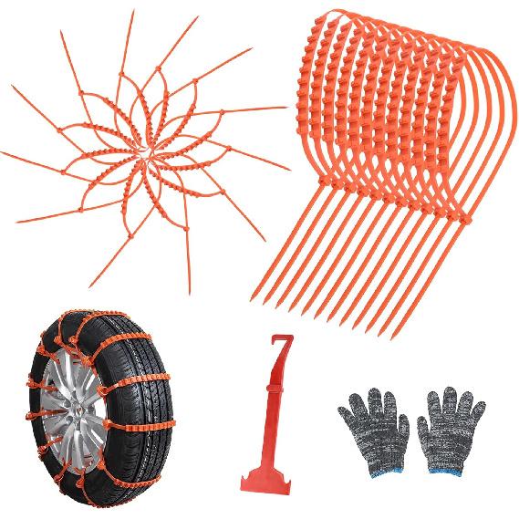 12 Pcs Snow Tire Cha - Portable Plastic Non-Slip Anti-Skid Traction Cables For Winter Driving/Fits Most Cars, SUV & Trucks/Emergency Use/Easy To Tall