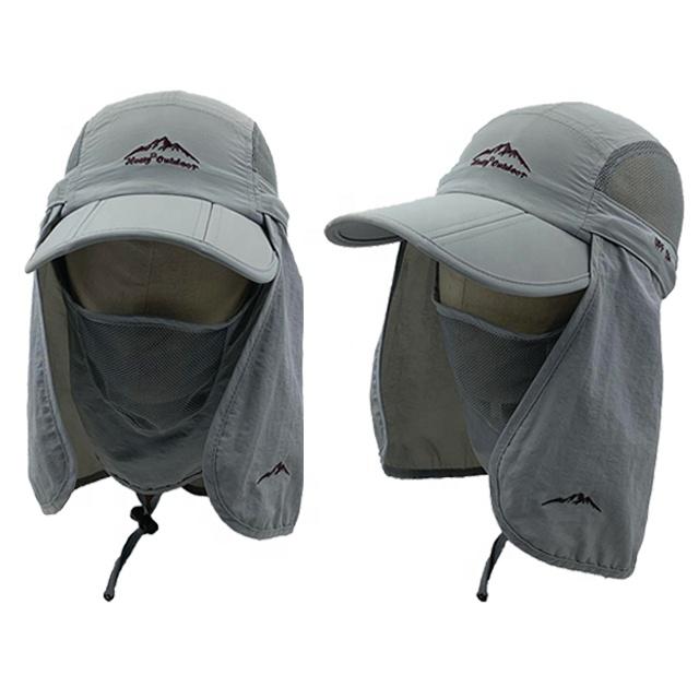 High Quality Quick Dry Foldable Polyester Waterproof Baseball Cap with Face Cover and Flap Outdoor Fishing Hats Bucket Caps